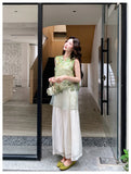 Sofia 2-Piece Printed Vest Wide-Leg Pants Cheongsam