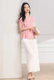 Melisande Peach Pink Jacquard Cheongsam Top