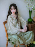 Peony 2-Piece Algae Green Lace Cheongsam Top