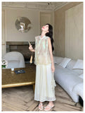 Peach 2-Piece Embroidered Top Set Cheongsam