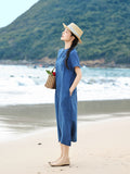 Tabitha Indigo Line Embroidery Long Cheongsam Dress