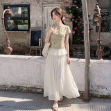 Spica 2-Piece Floral Pleated Cheongsam Set