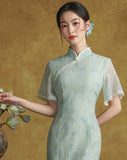 Allegro Glamorous Light Blue Embroidered Cheongsam Dress Qipao