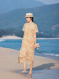 Nicolette Apricot Cashew Embroidery Cheongsam Dress
