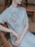 Presto Linen Embroidered Modern Cheongsam Dress