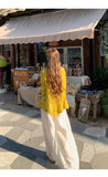 Serenity Yellow Butterfly Print Cheongsam Top
