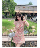 Velvet 2-Piece Floral Print Cheongsam Set