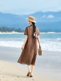 Cyclamen Coffee Striped Ramie Cheongsam Dress