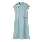 Sparkle Luxe Slit Ramie Embroidered Cheongsam Qipao Dress