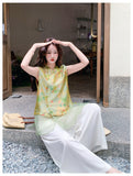 Esteemed 2-Piece Jacquard Vest Pants Set Cheongsam