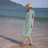 Zelda Gorgeous Modern Ramie Embroidered Cheongsam Qipao Dress