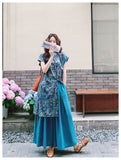 Queen 2-Piece Blue Print Cheongsam Set