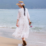 Purity Ornamental Ramie Cheongsam Dress Embroidered Qipao