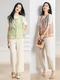 Beauty 2-Piece Green Wide-Leg Cheongsam Set