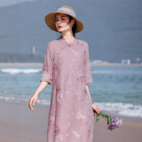 Acacia Queenly Heavy Embroidery Cheongsam Dress Stand Collar Qipao