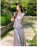 Lillian 2-Piece Lilac Embroidered Satin Cheongsam