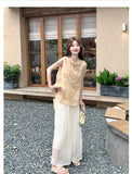 Luster 2-Piece Black Jacquard Vest Set Cheongsam