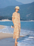 Nicolette Apricot Cashew Embroidery Cheongsam Dress