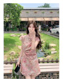 Velvet 2-Piece Floral Print Cheongsam Set