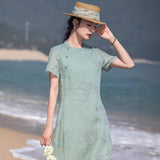 Zelda Gorgeous Modern Ramie Embroidered Cheongsam Qipao Dress