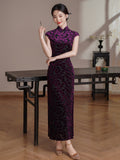 Patrician Timeless Floral Design Elegant Velvet Cheongsam Qipao Dress
