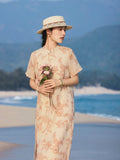 Nicolette Apricot Cashew Embroidery Cheongsam Dress