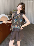 Longevity 2-Piece Asymmetrical Print Top Set Cheongsam