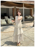 Eleonora Editorial White Lace Tank Top Skirt Set Elegant Qipao Set