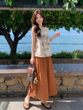 Rowena 2-Piece Orange Printed Top Set Cheongsam