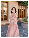 Topaz 2-Piece Pink Jacquard Cheongsam Set