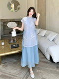 Gladiolus 2-Piece Green Embroidered Cheongsam Set