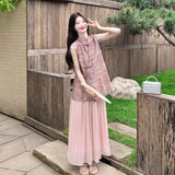 Zorina 2-Piece Pink Printed Cheongsam Set