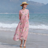 Elara Celestial Irregular Hem Floral Ramie Cheongsam Qipao Dress