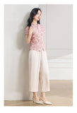 Diamond 2-Piece Floral Wide-Leg Pants Cheongsam Top