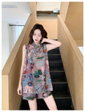 Amara 2-Piece Print Sleeveless Cheongsam Set