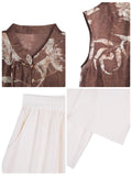 Adela 2-Piece Coffee Green Flower Cheongsam Set