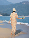 Nicolette Apricot Cashew Embroidery Cheongsam Dress