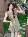 Jade 2-Piece Jacquard Ruffle Cheongsam Set