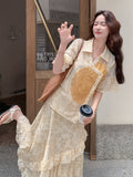Garnet 2-Piece Beige Lace V-Neck Cheongsam Set