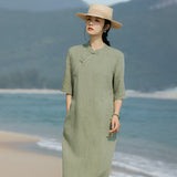 Gwendolyn Pristine Nostalgic Lace Dress Linen Silk Cheongsam Qipao