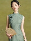 Begonia Grand Green Polka Dot Cheongsam Dress Slim Fit Qipao