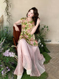 Ensemble 2-Piece Printed Sleeveless Cheongsam Set