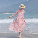 Elara Celestial Irregular Hem Floral Ramie Cheongsam Qipao Dress