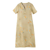 Kiara Flowing V Neck Floral Linen Cheongsam Qipao Dress