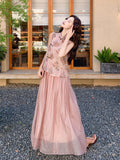 Topaz 2-Piece Pink Jacquard Cheongsam Set