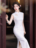 Crescendo Flowing Slim Fit Elegant White Cheongsam Qipao Dress