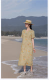 Kiara Flowing V Neck Floral Linen Cheongsam Qipao Dress