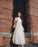 Princess Honed White Cheongsam Dress Irregular Hem Qipao
