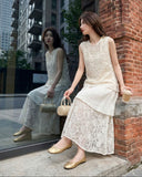 Eleonora Editorial White Lace Tank Top Skirt Set Elegant Qipao Set