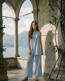 Quintina Ornamental Blue Lace Patchwork Cheongsam Qipao Set